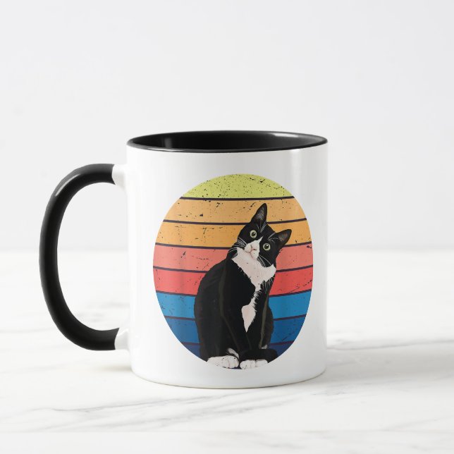 Tuxedo Cat Geschenk Retro Farben für Tierfreunde Tasse (Links)