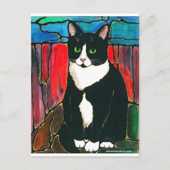 Tuxedo Cat Gestaltetes Glas Design Art T - Shirt Postkarte (Vorderseite)
