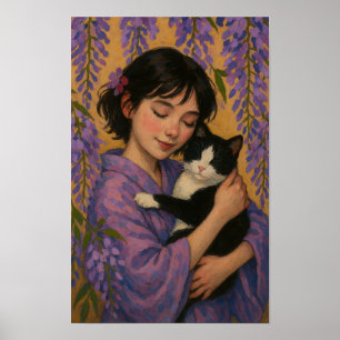 Tuxedo Cat Girl Poster