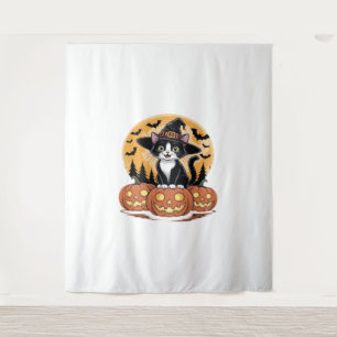 Tuxedo Cat Halloween Hexenkürbis Niedliche Pumpkin Wandteppich