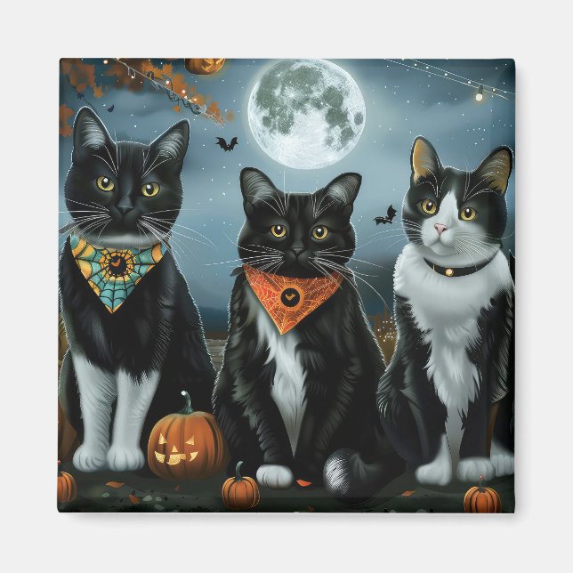 Tuxedo Cat Halloween Spooky Magnet (Vorne)