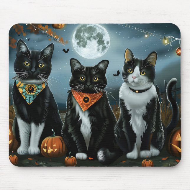 Tuxedo Cat Halloween Spooky Mousepad (Vorne)