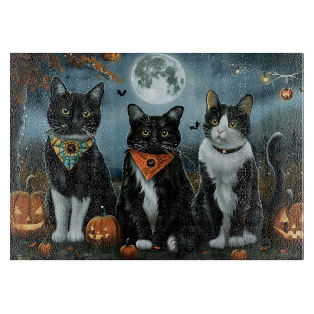 Tuxedo Cat Halloween Spooky Schneidebrett (Vorderseite)