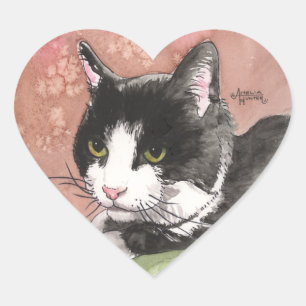 Tuxedo Cat Herz-Aufkleber
