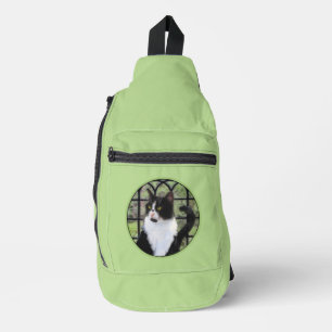 Tuxedo Cat in Window Painting Niedliche Originalku Crossbody Bag