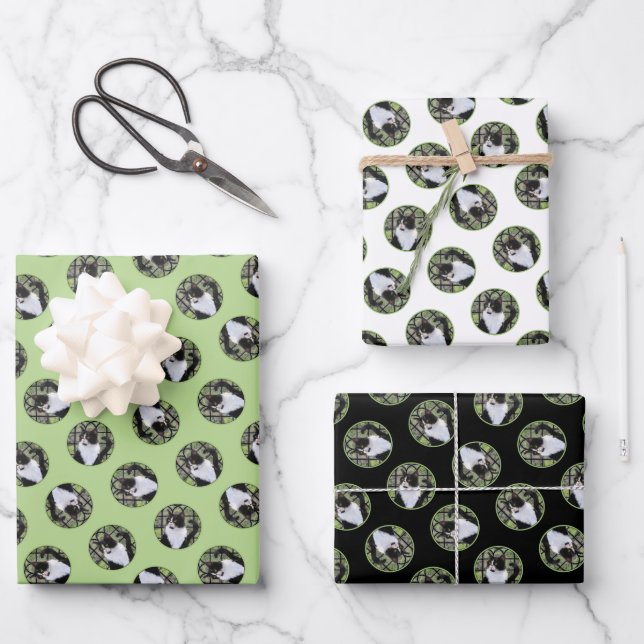 Tuxedo Cat in Window Painting Niedliche Originalku Geschenkpapier Set (Vorderseite)