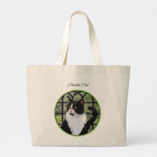 Tuxedo Cat in Window Painting Niedliche Originalku Jumbo Stoffbeutel