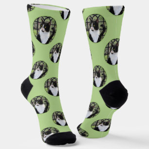 Tuxedo Cat in Window Painting Niedliche Originalku Socken