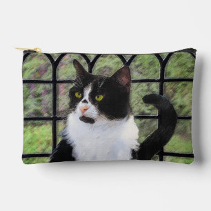 Tuxedo Cat in Window Painting Niedliche Originalku Zubehörtasche