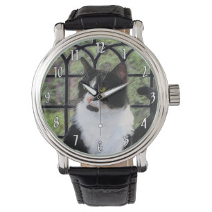 Tuxedo Cat in Window Painting Original Animal Art Armbanduhr