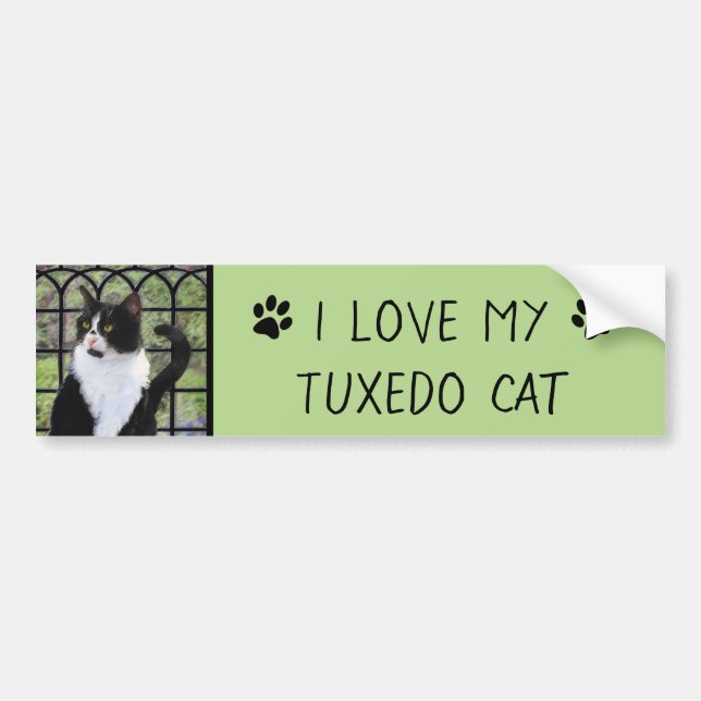 Tuxedo Cat in Window Painting Original Animal Art Autoaufkleber (Vorne)