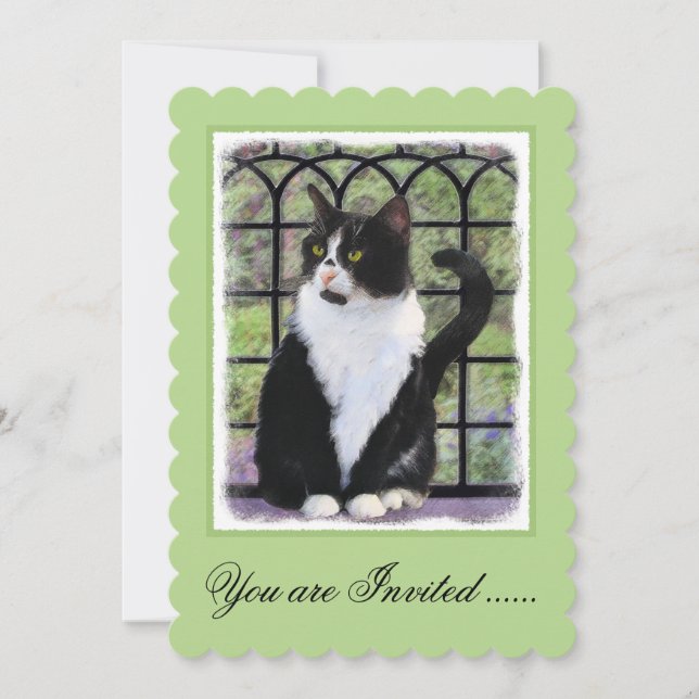 Tuxedo Cat in Window Painting Original Animal Art Einladung (Vorderseite)