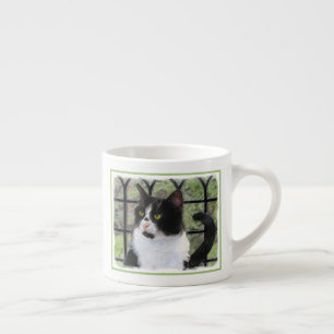 Tuxedo Cat in Window Painting Original Animal Art Espressotasse
