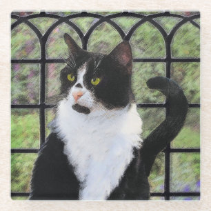 Tuxedo Cat in Window Painting Original Animal Art Glasuntersetzer