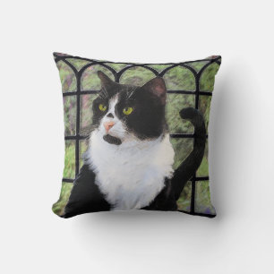 Tuxedo Cat in Window Painting Original Animal Art Kissen