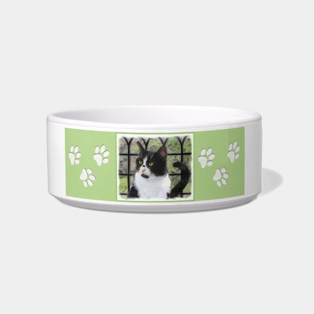 Tuxedo Cat in Window Painting Original Animal Art Napf (Rechts)