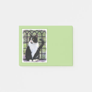 Tuxedo Cat in Window Painting Original Animal Art Post-it Klebezettel