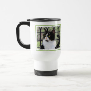 Tuxedo Cat in Window Painting Original Animal Art Reisebecher