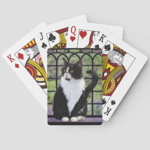 Tuxedo Cat in Window Painting Original Animal Art Spielkarten