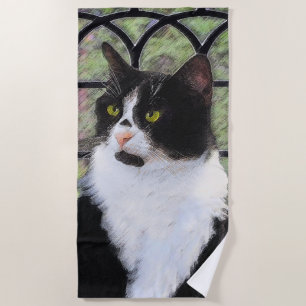 Tuxedo Cat in Window Painting Original Animal Art Strandtuch
