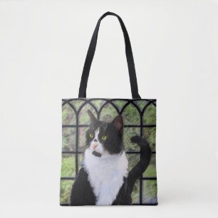 Tuxedo Cat in Window Painting Original Animal Art Tasche