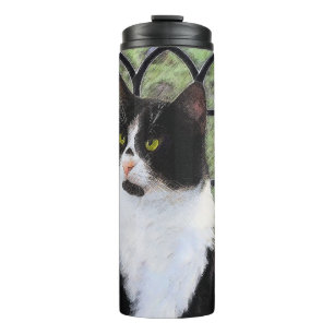 Tuxedo Cat in Window Painting Original Animal Art Thermosbecher