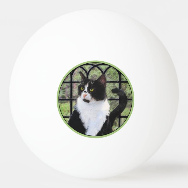 Tuxedo Cat in Window Painting Original Animal Art Tischtennisball (Vorderseite)
