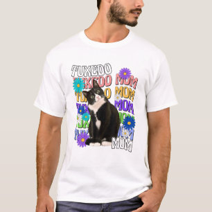 Tuxedo Cat Mama Retro Groovy Cat Lover T-Shirt