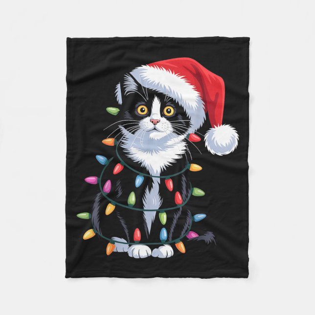 Tuxedo Cat Meow Santa Tuxie Christmas Tree  Fleecedecke (Vorderseite)