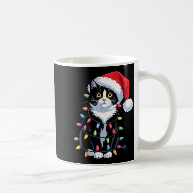 Tuxedo Cat Meow Santa Tuxie Christmas Tree  Kaffeetasse (Rechts)