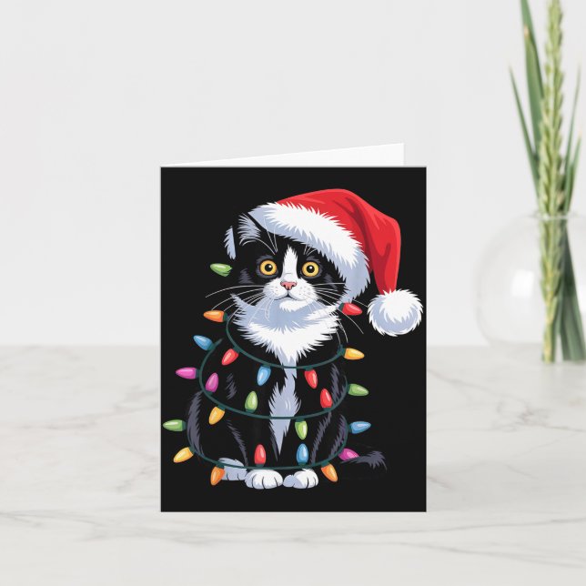 Tuxedo Cat Meow Santa Tuxie Christmas Tree  Karte (Vorderseite)