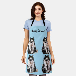 Tuxedo Cat Merry Catsmus Blue Christmas Schürze