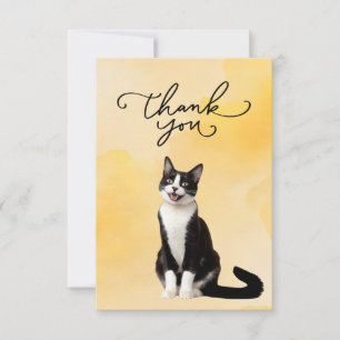Tuxedo Cat mit Dankeschön Wort Aquarell Dankeskarte