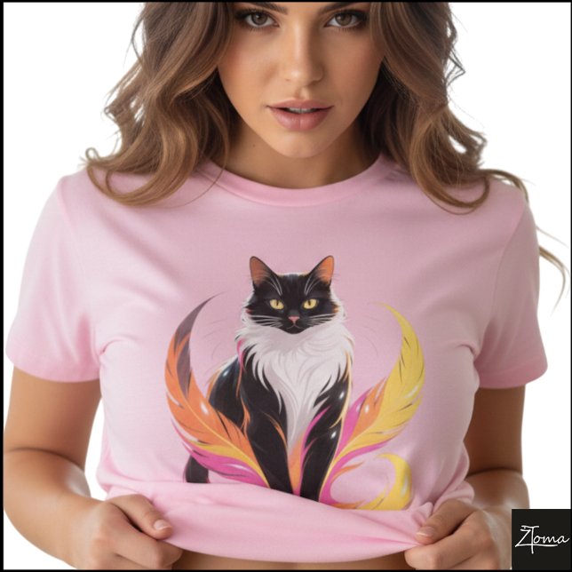 Tuxedo Cat Neon Feathers Pop Art T-Shirt (Sample design. Several style are available to choose from, with the option to add a name & color.)