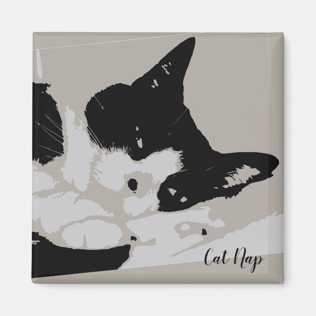 Tuxedo Cat Nickerchen Magnet (Vorne)