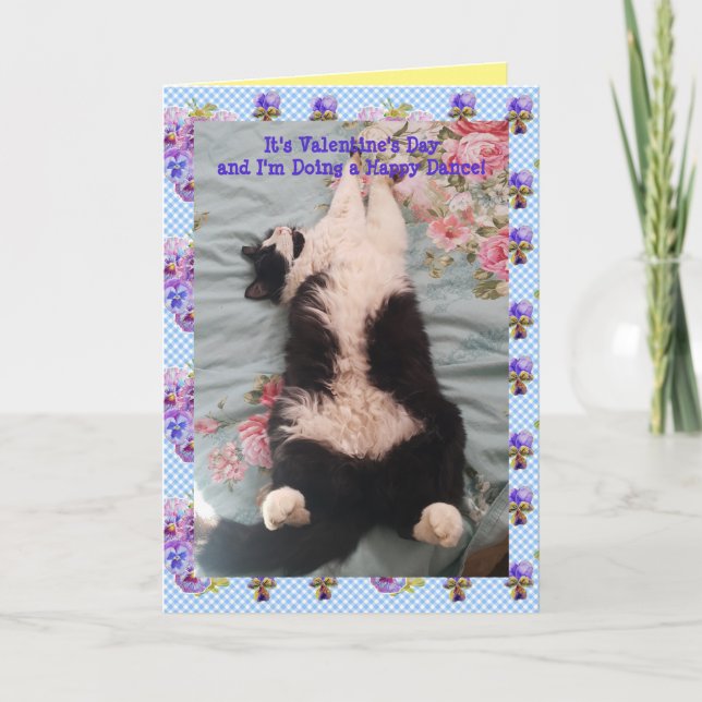 Tuxedo Cat Niedlich Funny Happy Dance Valentinstag Karte (Vorderseite)