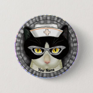 Tuxedo Cat Nurse Button