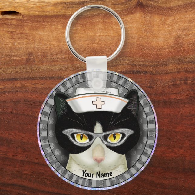 Tuxedo Cat Nurse Schlüsselanhänger (Vorderseite)