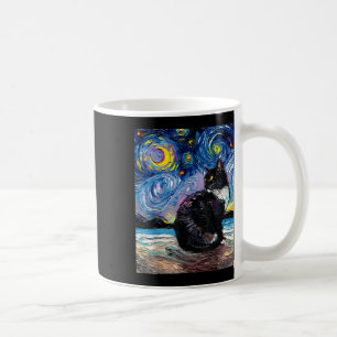 Tuxedo Cat On Beach Starry Night Impressionistisch Kaffeetasse