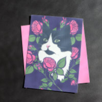 Tuxedo Cat Peony Floral Art Tuxie Katzen