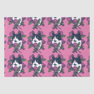 Tuxedo Cat Peony Floral Art Tuxie Katzen Seidenpapier