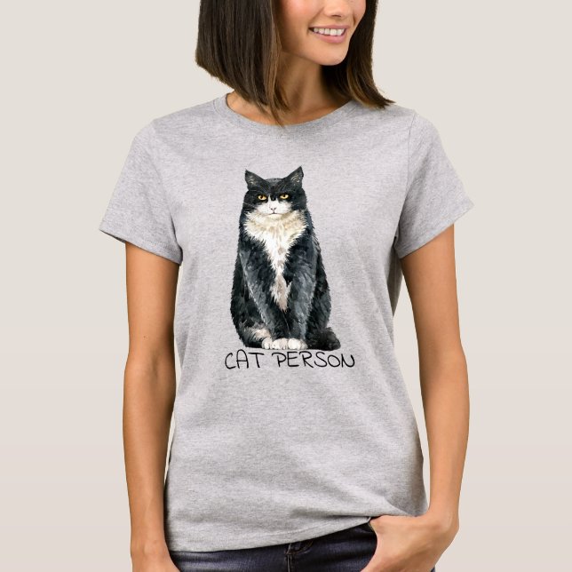 Tuxedo Cat Person Art T - Shirt (Vorderseite)