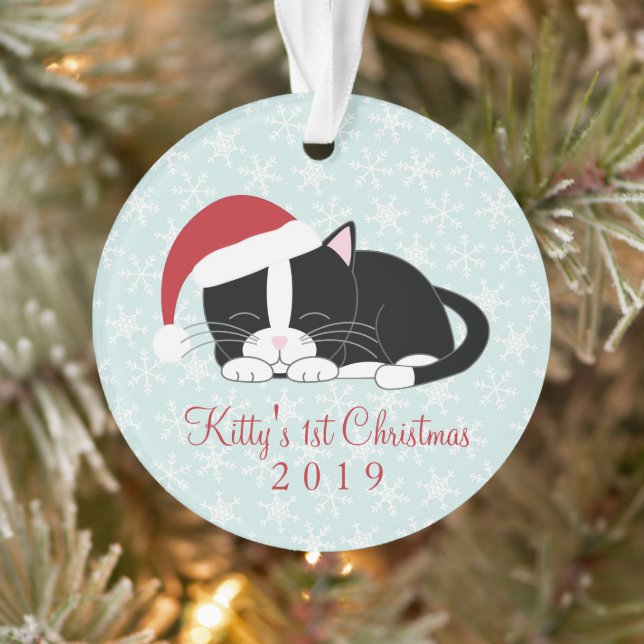 Tuxedo Cat Personalisiertes Foto Weihnachten Ornament (Baum)