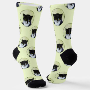 Tuxedo Cat Portrait Malerei Niedliche Kunst Socken