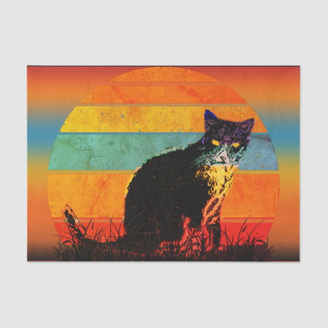Tuxedo Cat Retro Style Vintager Sonnenuntergang Seidenpapier (Vorderseite)
