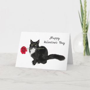 Tuxedo Cat Rote Rose Valentinstag Karte