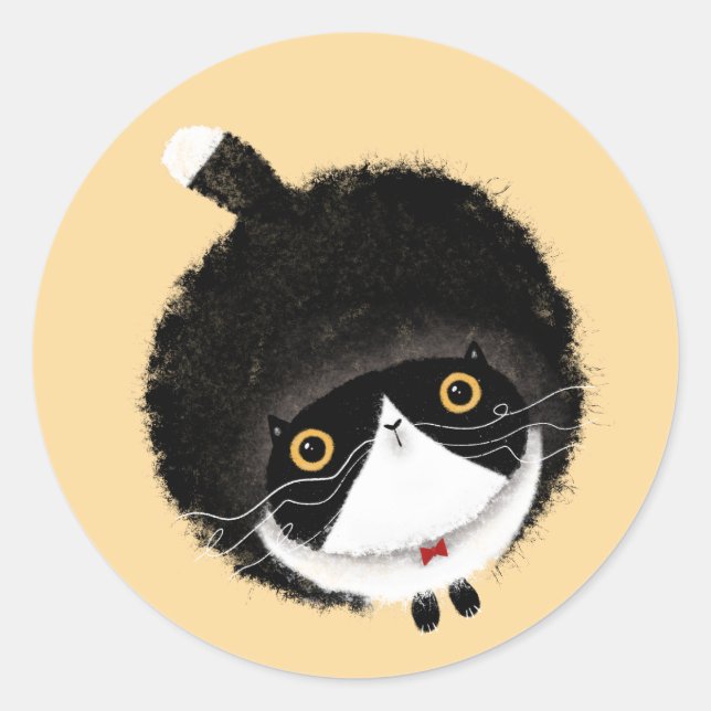 Tuxedo Cat Runder Aufkleber (Vorderseite)