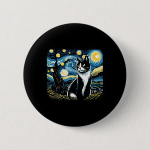 Tuxedo Cat Starry Night Painting Tuxedo Cat Eigent Button