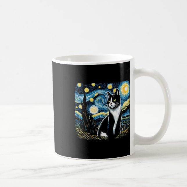 Tuxedo Cat Starry Night Painting Tuxedo Cat Eigent Kaffeetasse (Rechts)