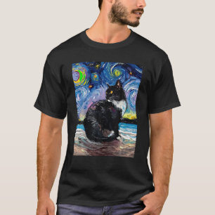 Tuxedo Cat Starry Night Van Gogh Cat Cat Art Tuxed T-Shirt